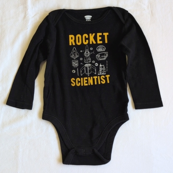 old navy black cotton rocket scientist graphic long sleeve bodysuit 18-24 months - Picture 5 of 5
